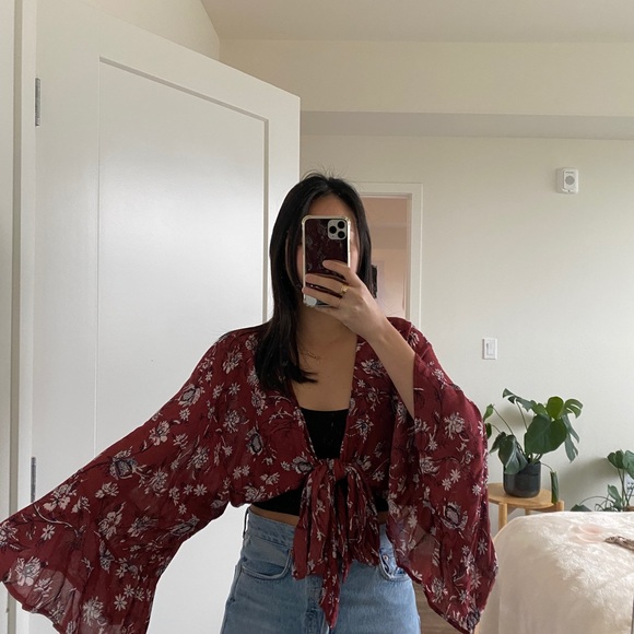 Lucky Brand Front Tie Crop Top Blouse - Picture 5 of 5